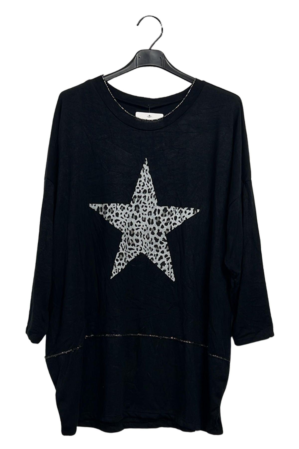 Leopard Print Star Graphic Oversized Top