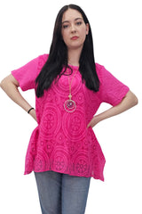 Circular Geometric Pattern Side Slit Cotton Top