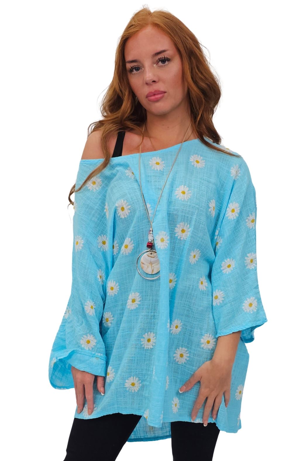 Daisy Flower Print Necklace Cotton Top