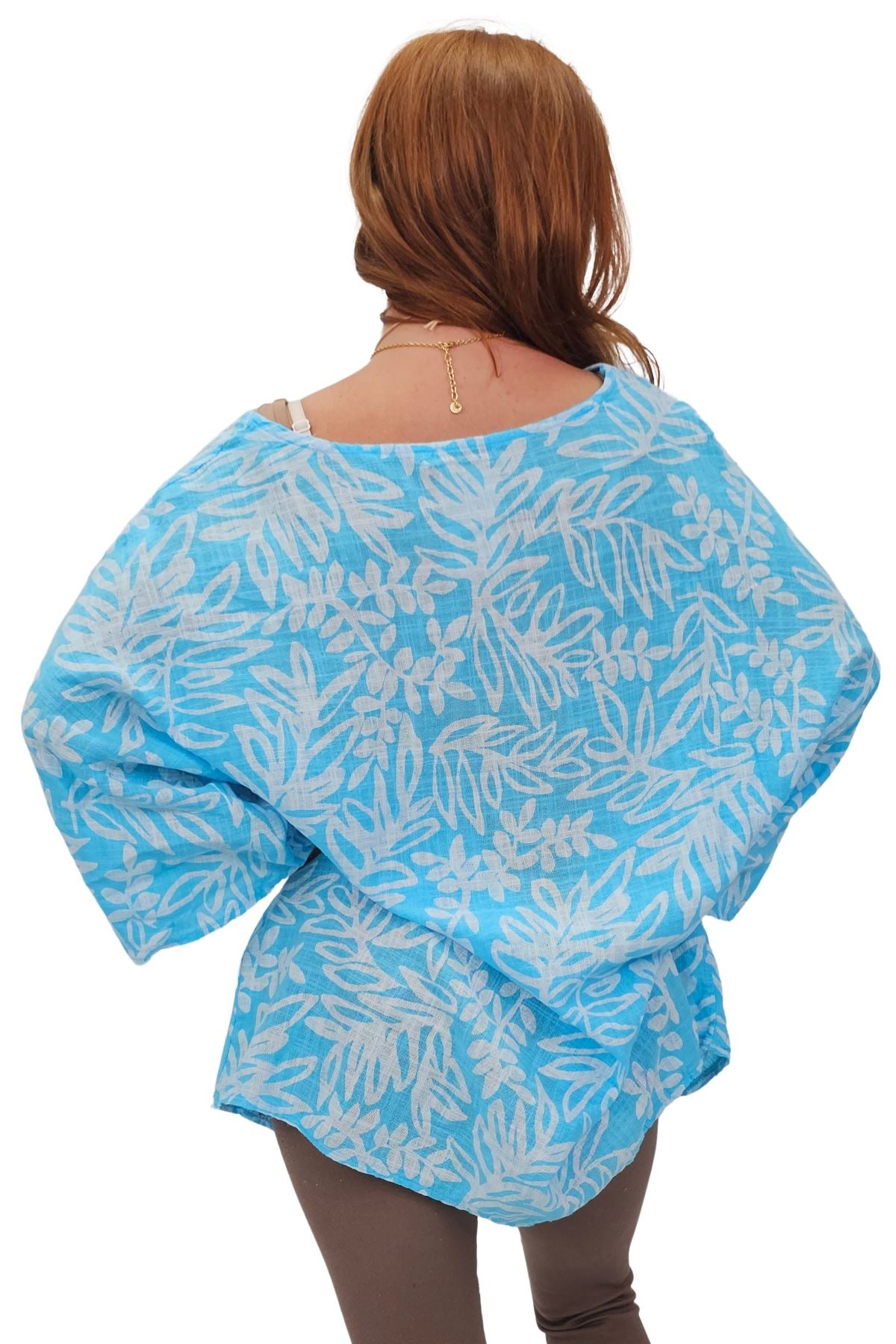 Floral Print Necklace Cotton Tunic Top