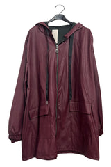 Plain Front Flap Pockets Faux Leather Hooded Jacket