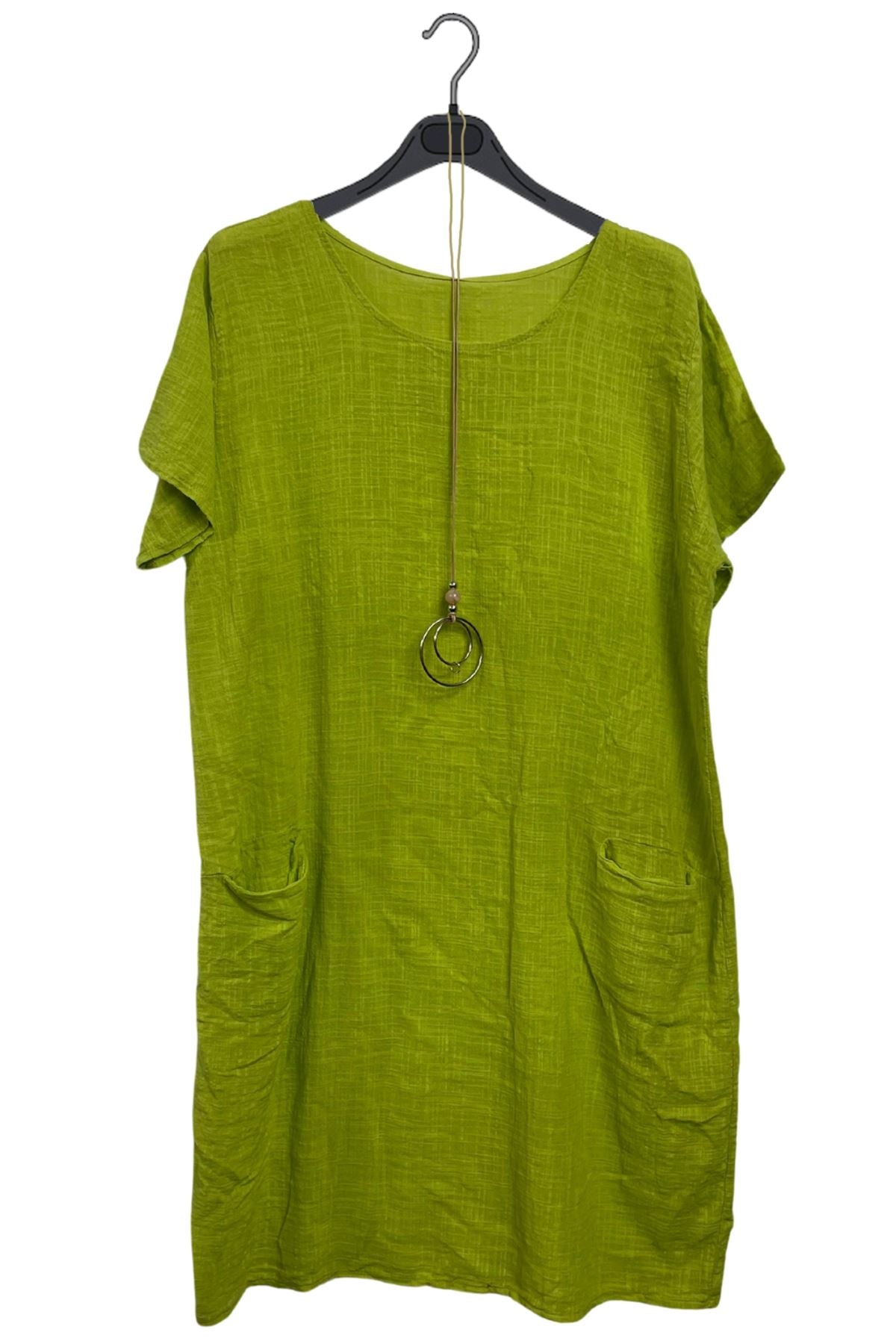 Plain Two Front Patch Pockets Cotton Dress
