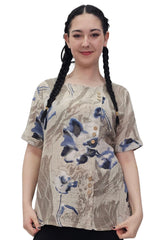 Artistic Floral Button Detail On The Front Cotton Top