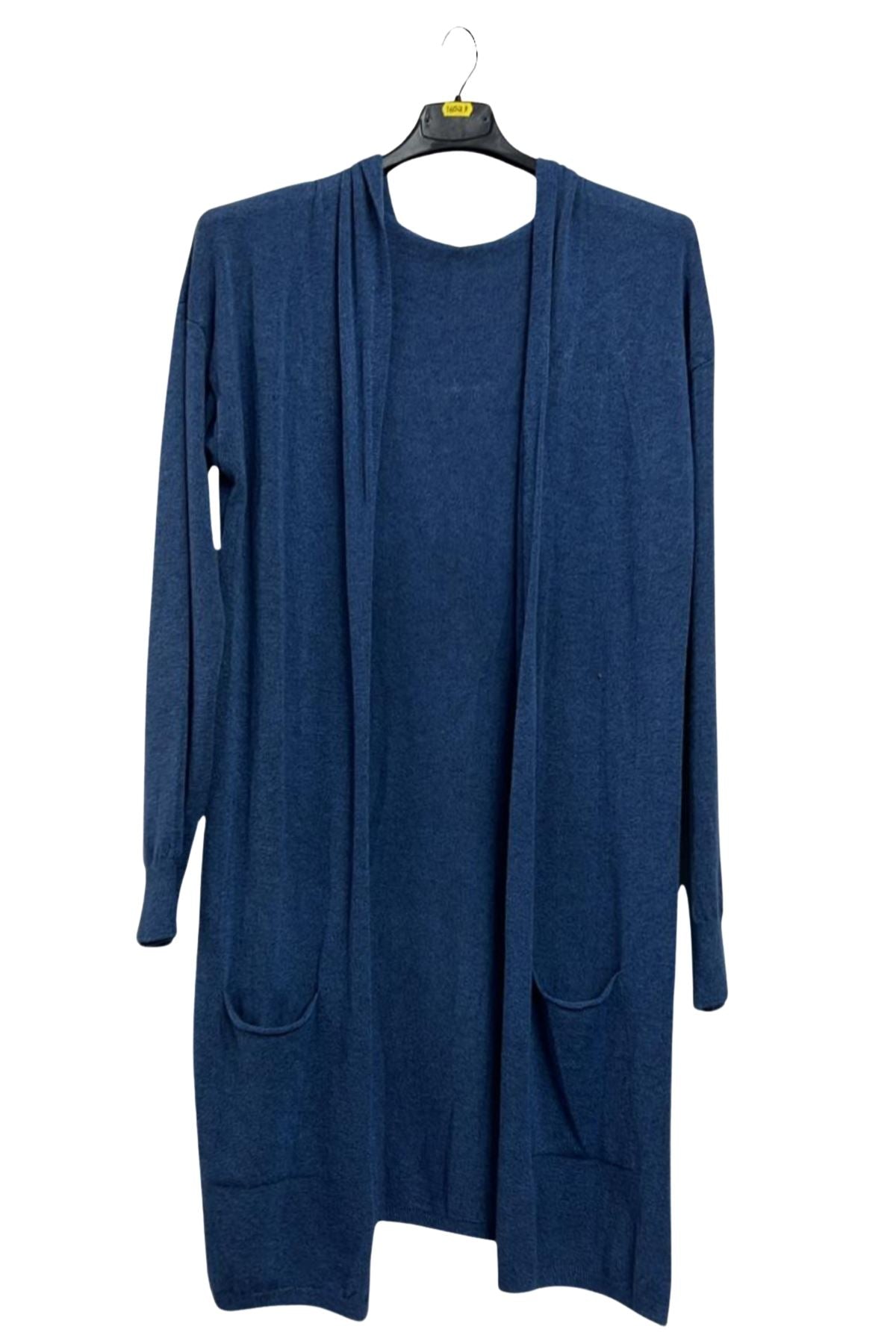Plain Front Two Pockets Longline Cardigan