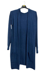 Plain Front Two Pockets Longline Cardigan