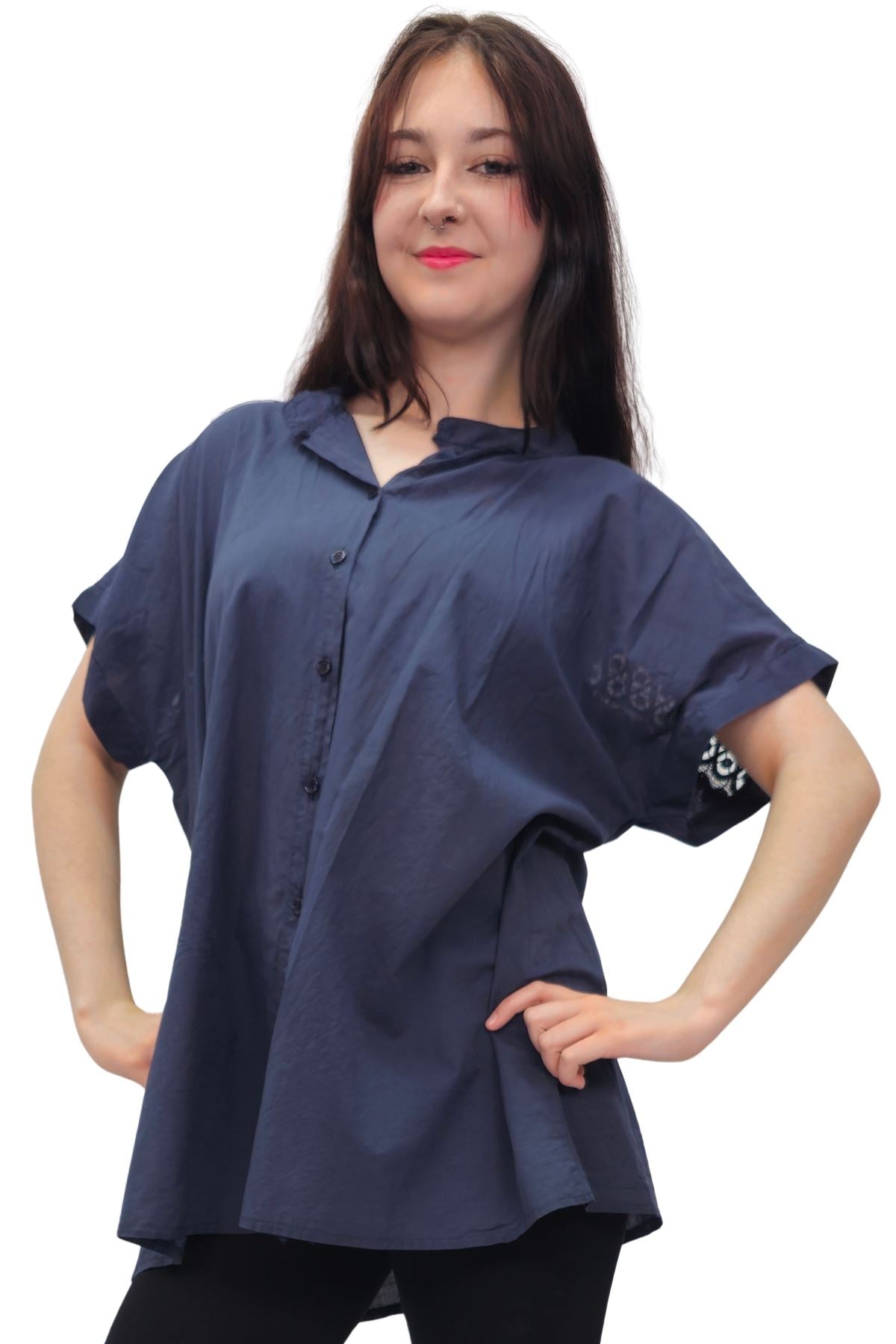 Plain Button-Down Front Cotton Shirt