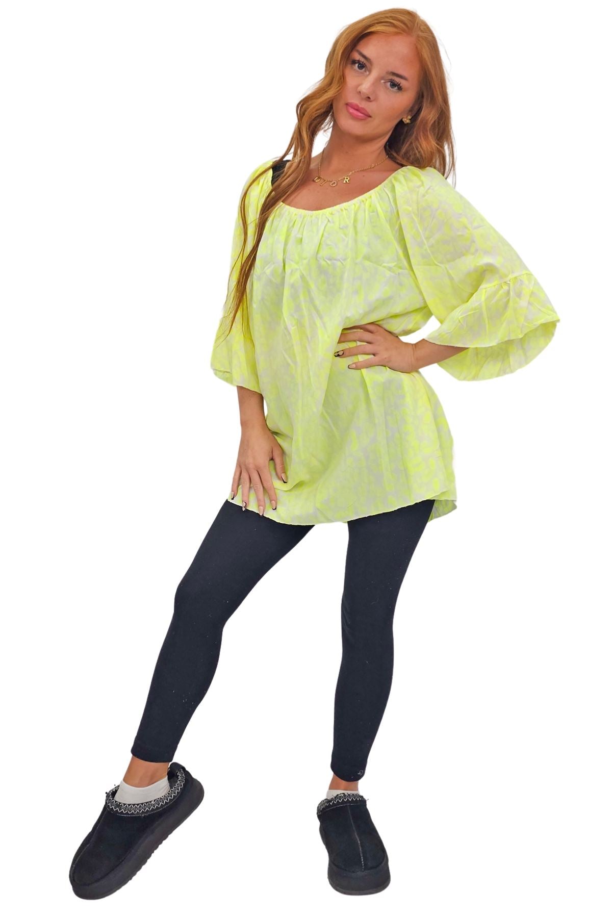 Subtle Textured Pattern Flared Sleeves Top