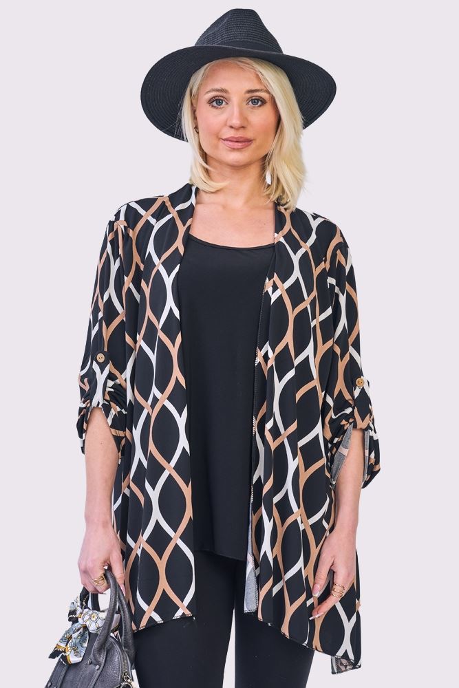 Abstract Multi Print Open Front Cardigan

