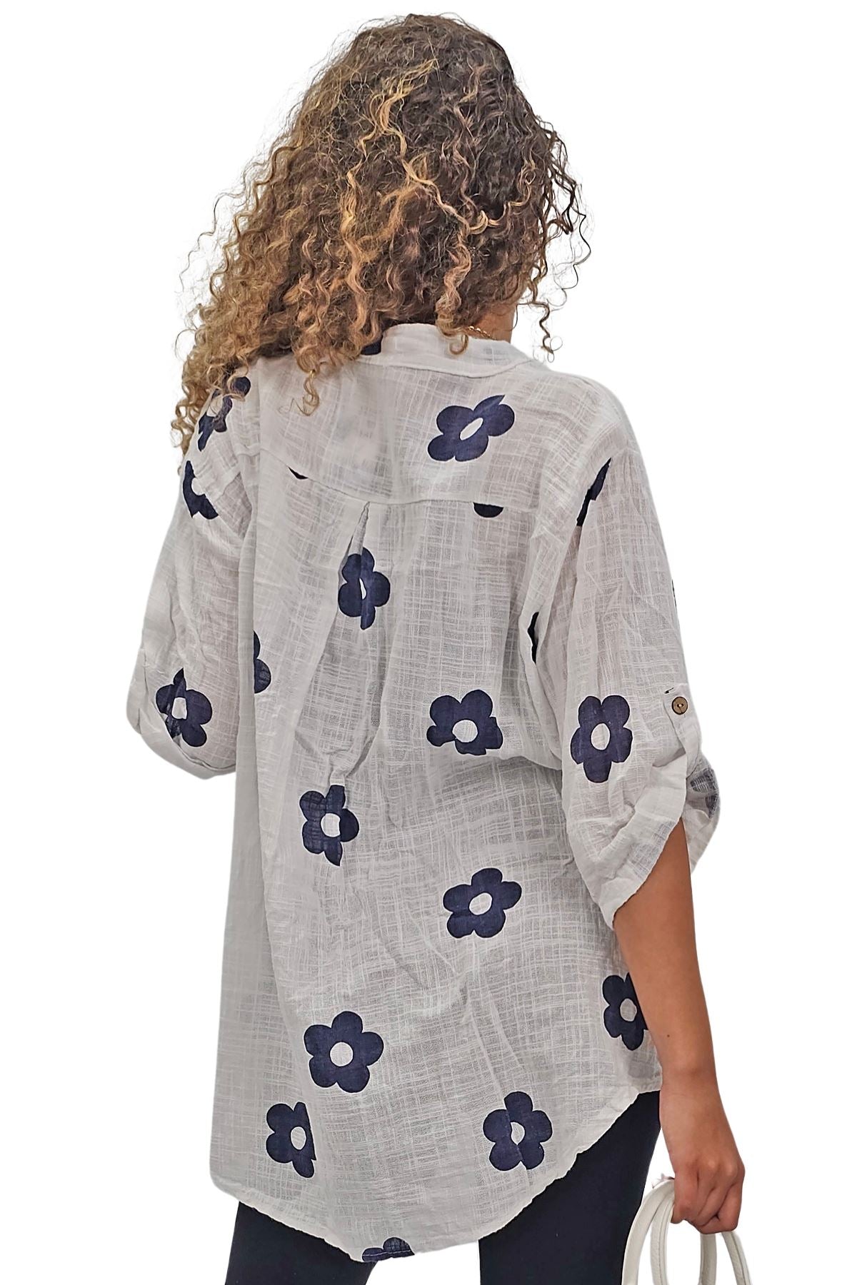 Floral Print Single Chest Pocket Cotton Top