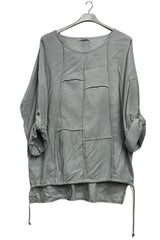 Plain Front Patch Detail High Low Drawstring Hem Cotton Top