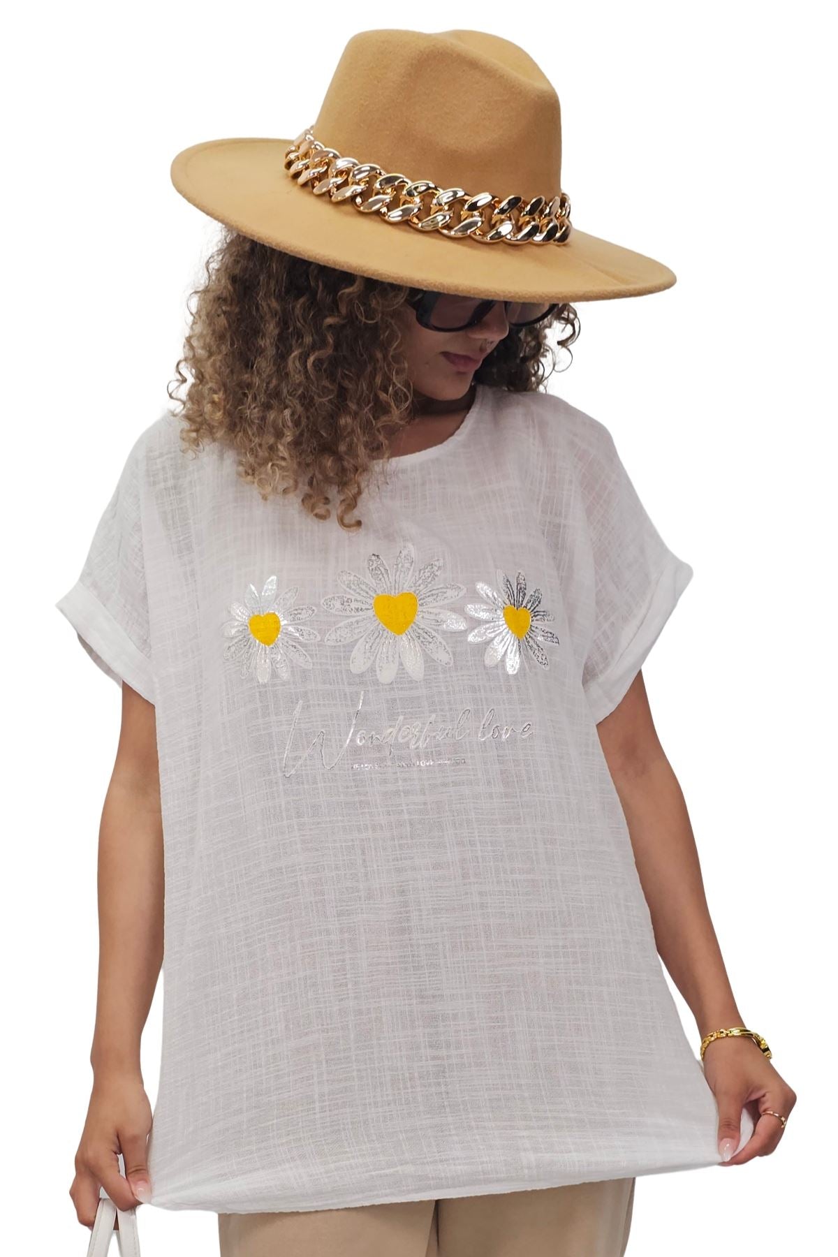 Daisy Flower Print Tunic Cotton Top