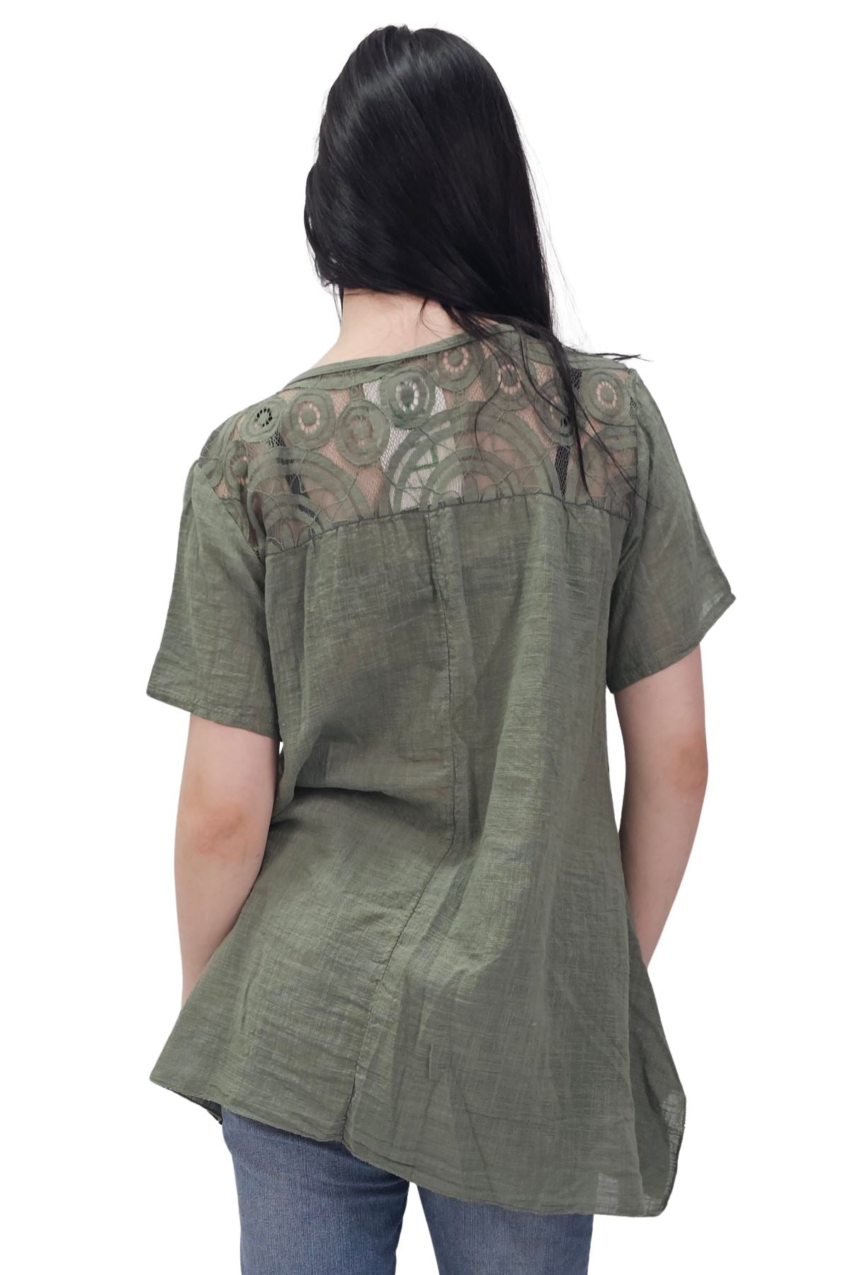 Circular Geometric Pattern Side Slit Cotton Top