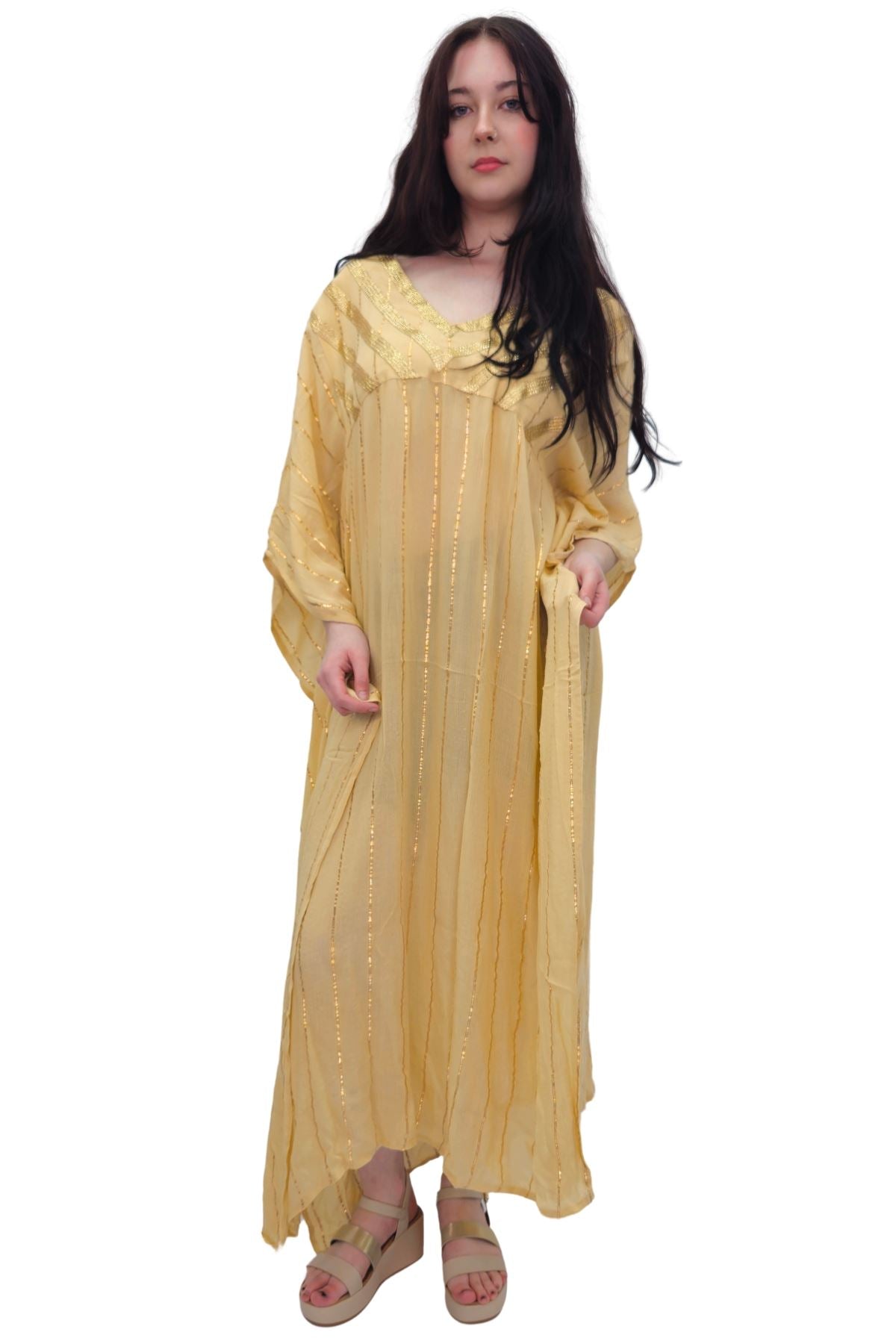 Gold Metallic Splash Stripe Overfit Kaftan