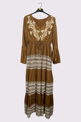 Flower Embroidered Crochet Detail Tiered Crochet Maxi Dress