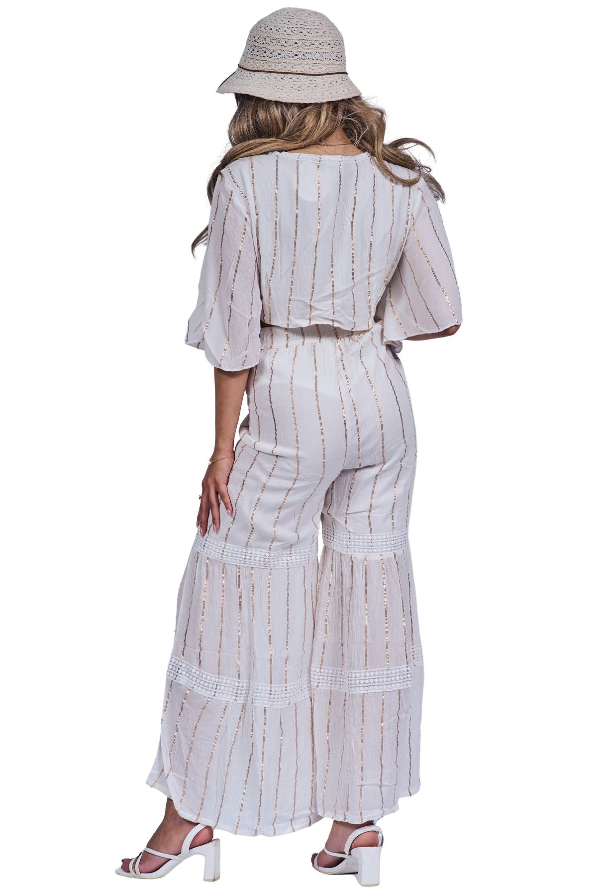 Vertical Metallic Accents Stripes Bohemian Style Co-Ord