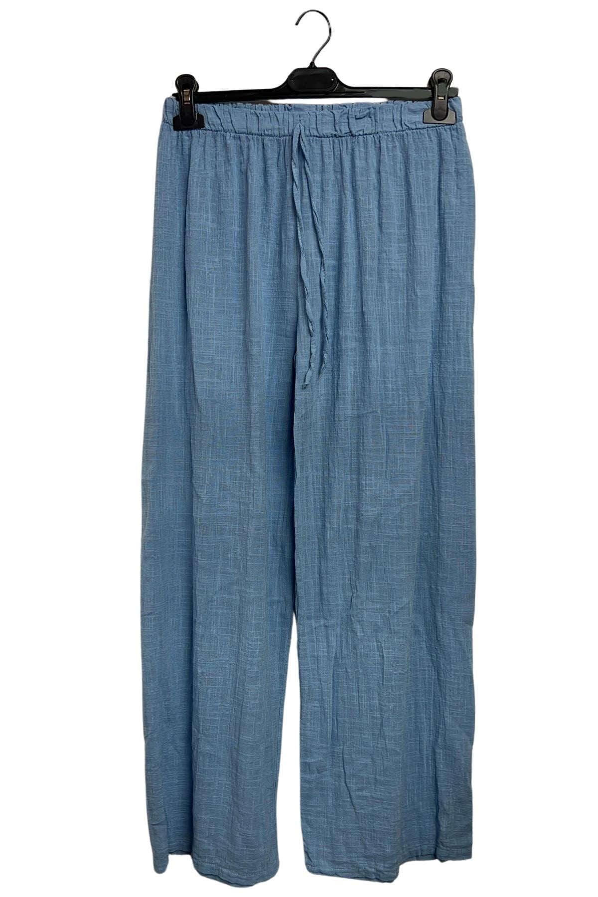 Plain Drawstring Wide Legs Cotton Trousers