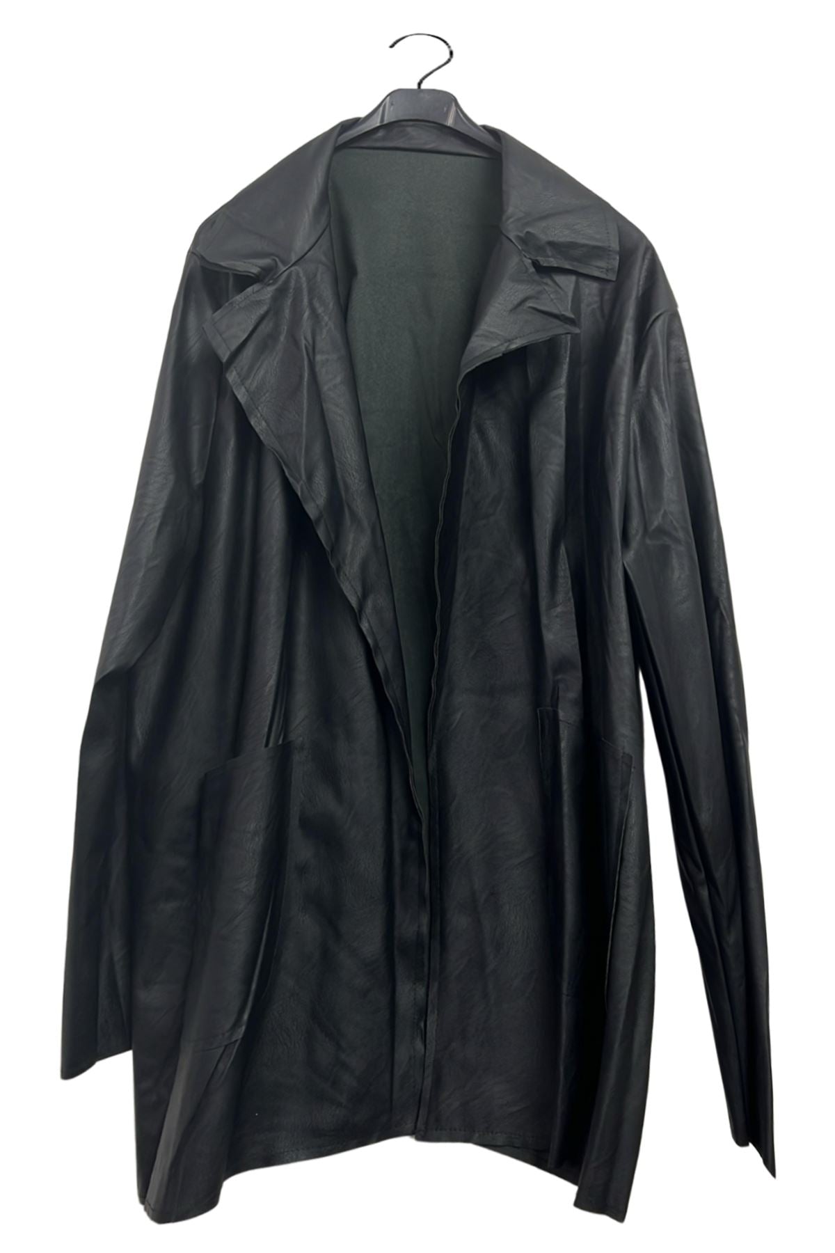 Plain Open-Front Faux Leather Jacket
