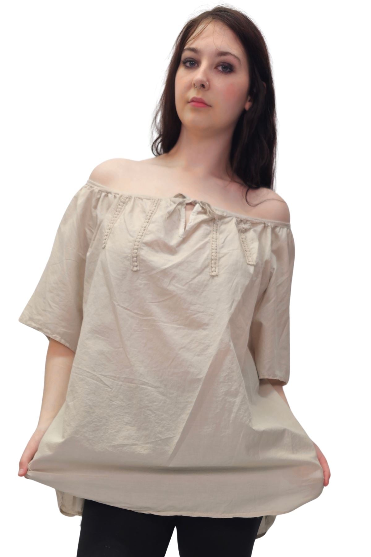 Plain Lace Tie Detailing Cotton Top