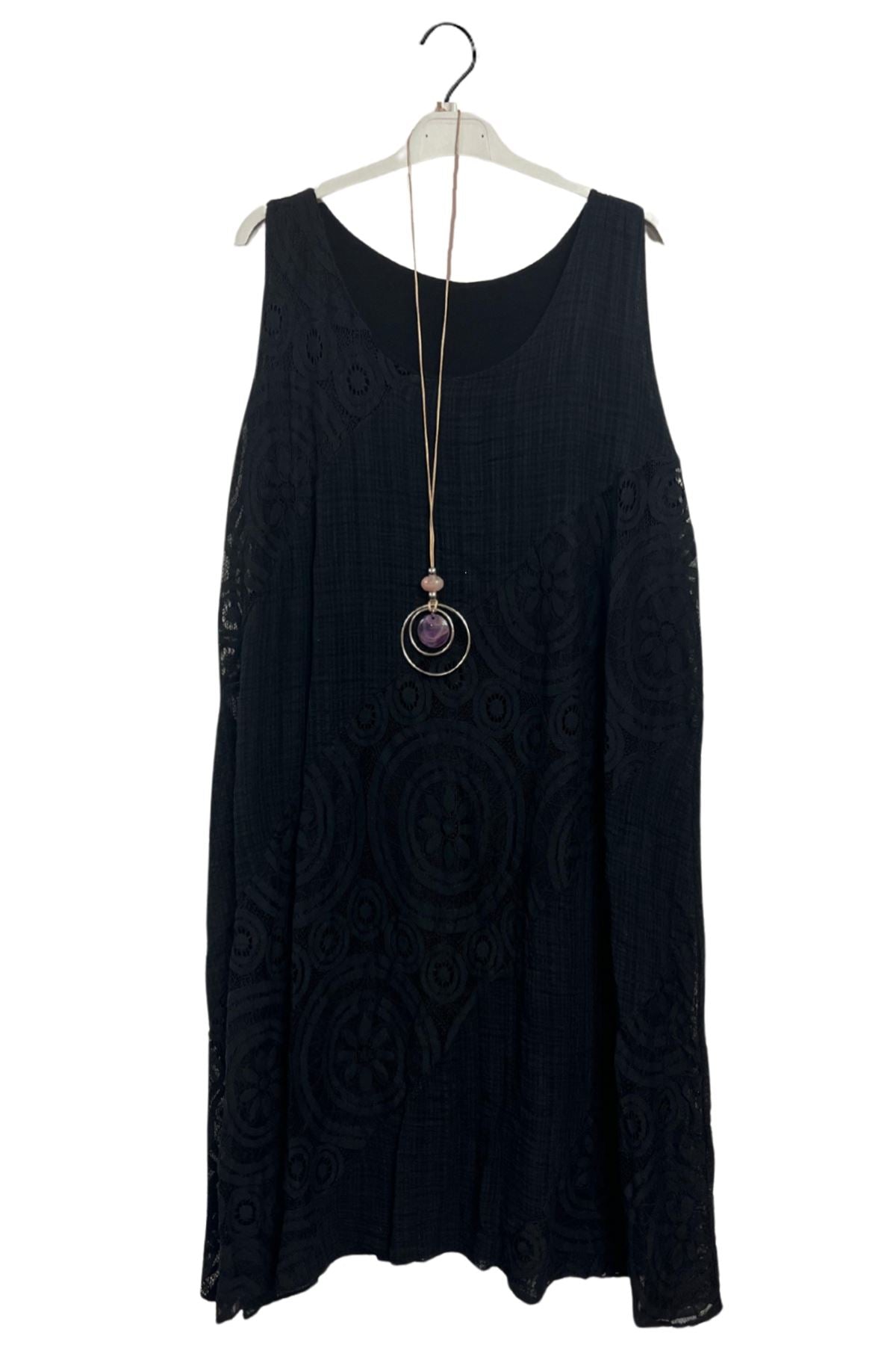 Embroidered Textured Circular Pattern Cotton Dress