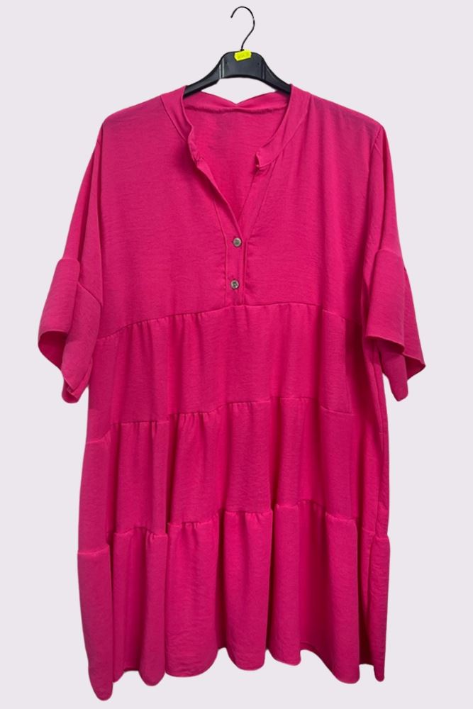 Plain Tiered Flared Sleeve Dress