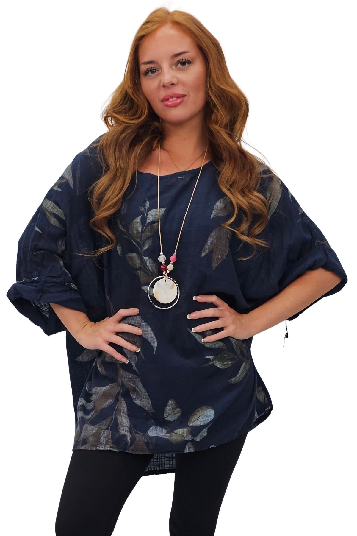 Floral Print Oversized Necklace Tunic Cotton Top