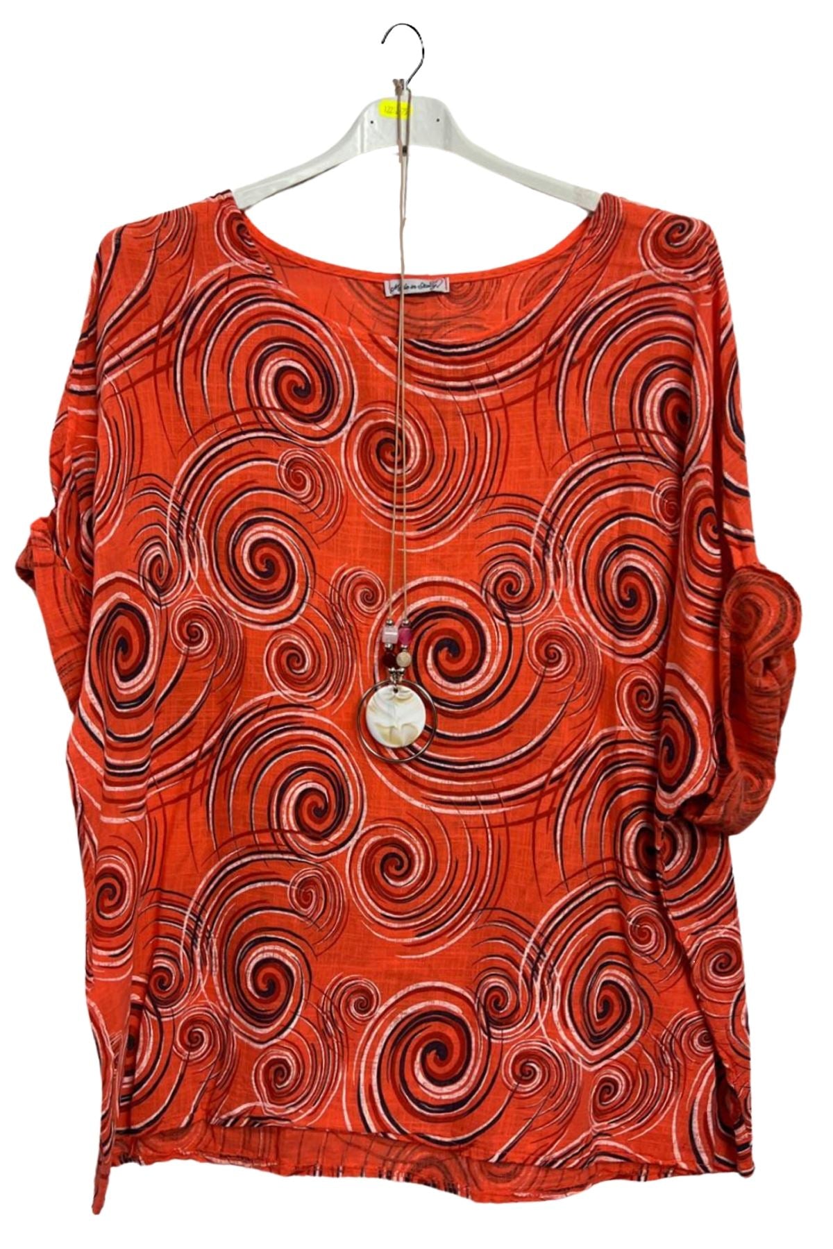 Swirl Print Necklace Cotton Top