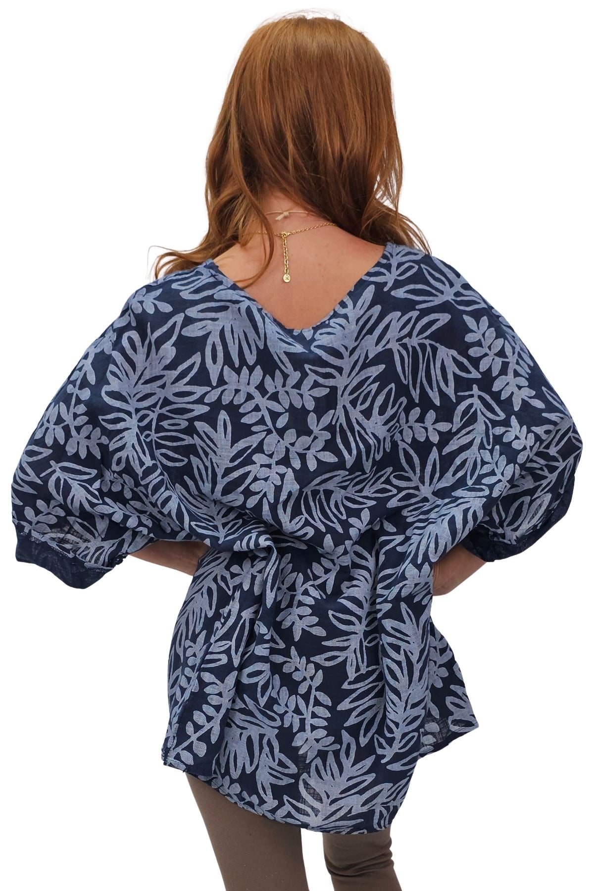 Floral Print Necklace Cotton Tunic Top