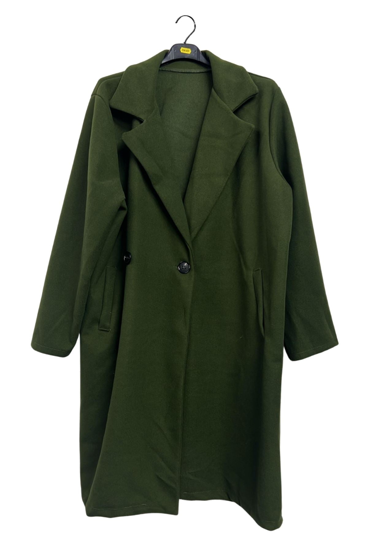 Plain Two Front Buttons Side Pockets Longline Coat