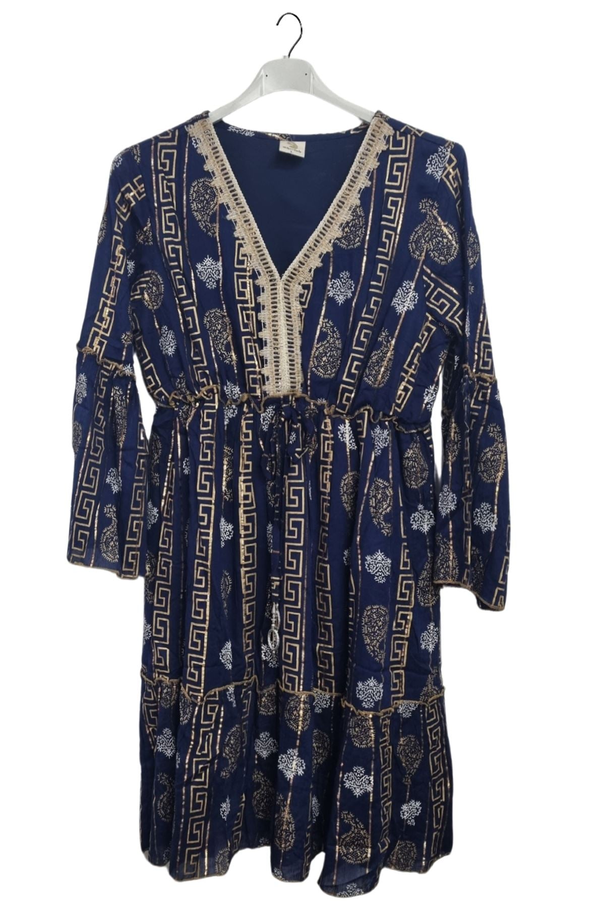 Greek key Ornate Paisley Pattern Flowy A Cinched Waist Dress
