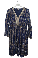 Greek key Ornate Paisley Pattern Flowy A Cinched Waist Dress
