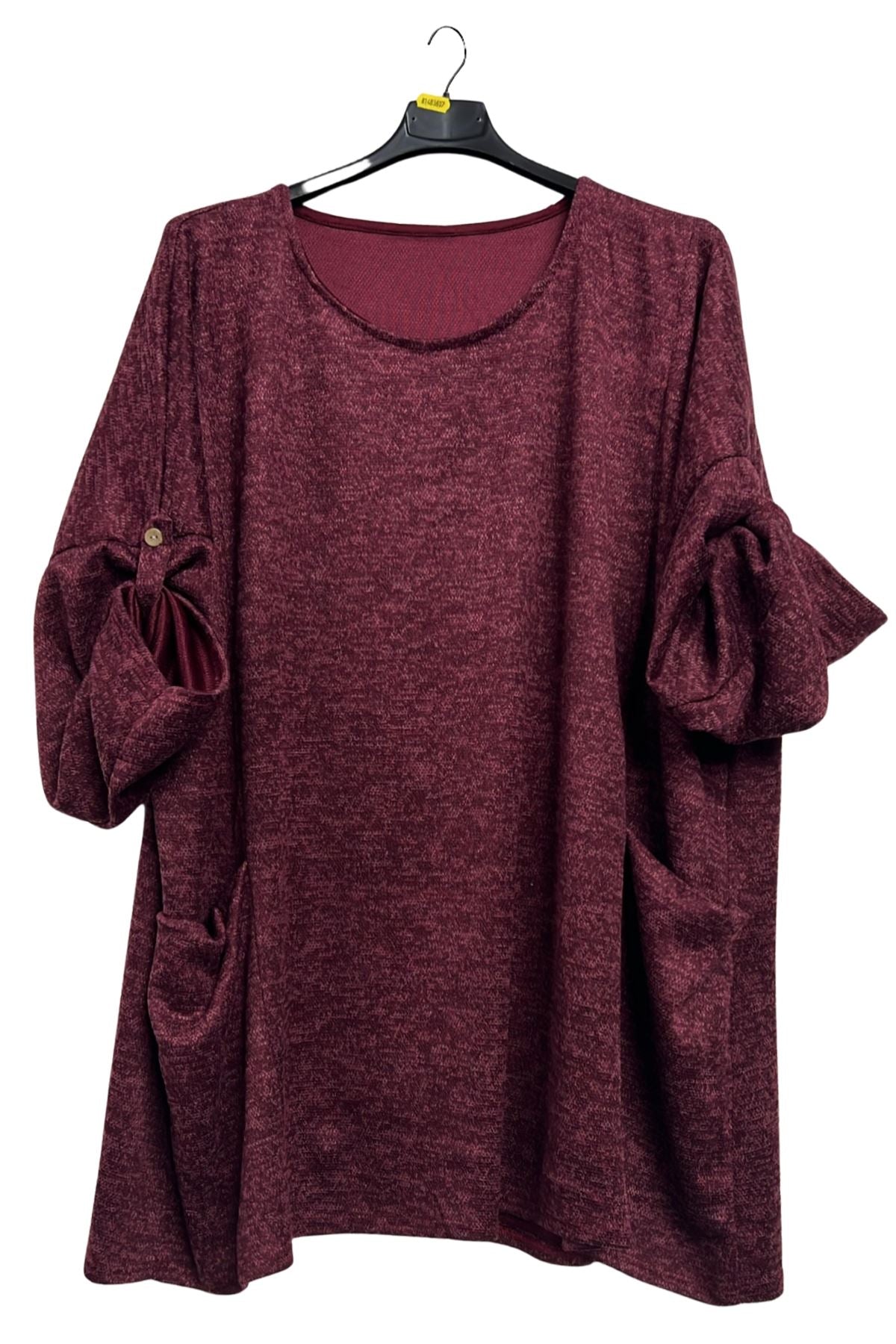Subtle Heathered Textured Front Two Draped Pockets Top