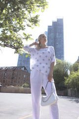 Block Print-Style Motifs Tunic Silhouette Cotton Top