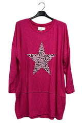 Leopard Print Star Graphic Oversized Top
