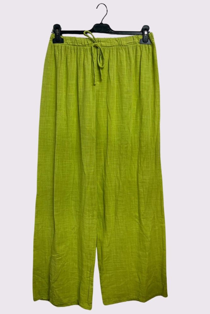 Plain Drawstring Wide Legs Cotton Trousers