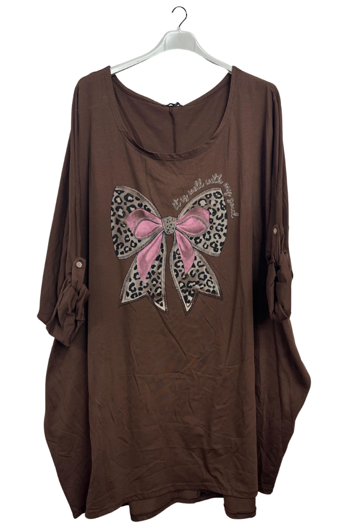 Large Bow Leopard Print Oversized Cotton Top