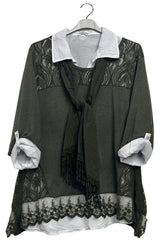 Embroidered Floral Pattern Layered Hem Cotton Top