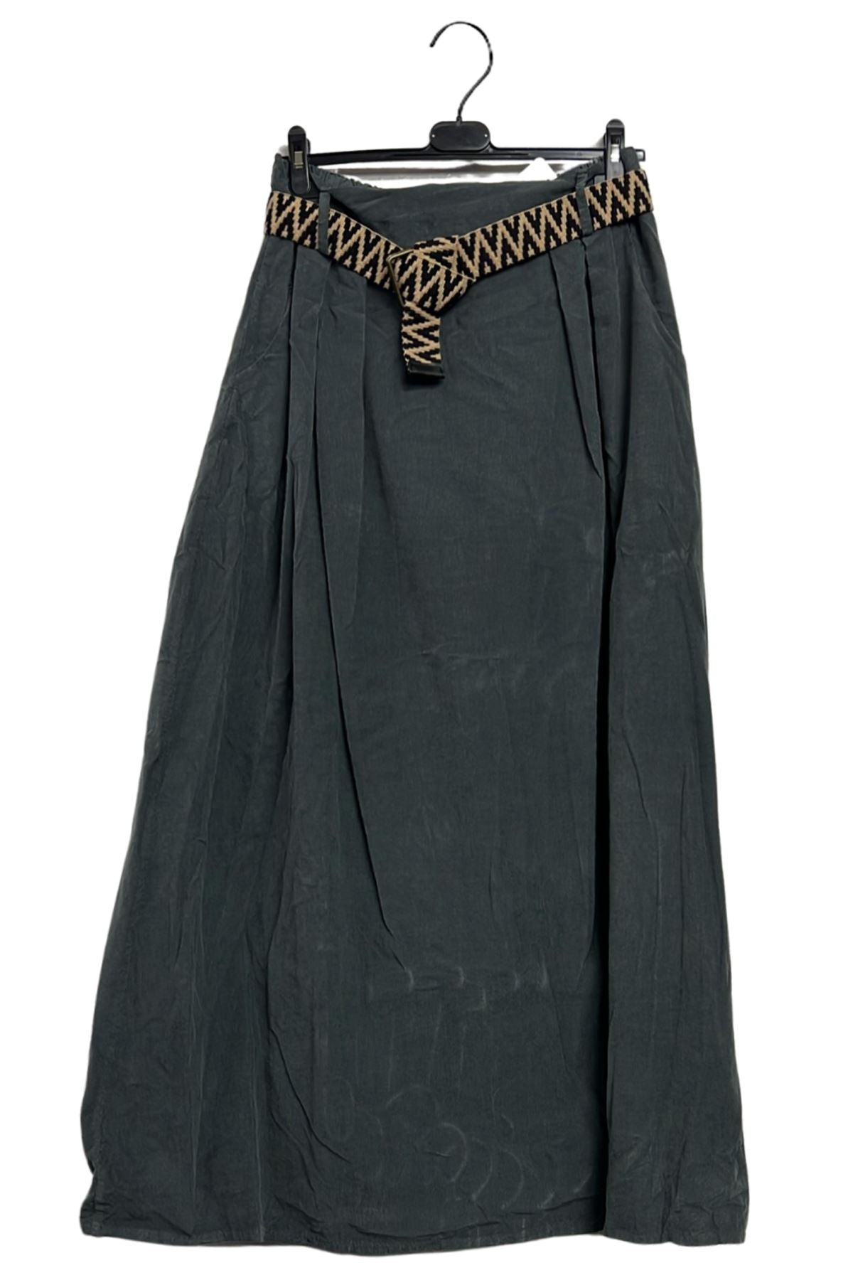 Plain Two Side Pockets Belted Cotton Skirt