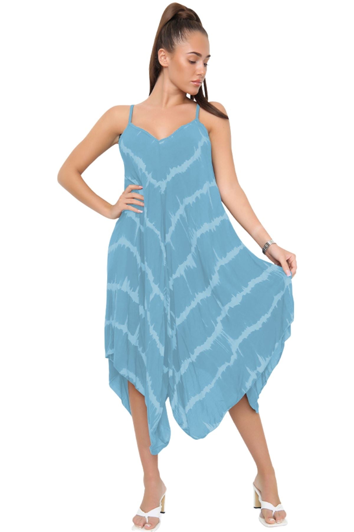 Tie Dye Print Draped Hem Dress