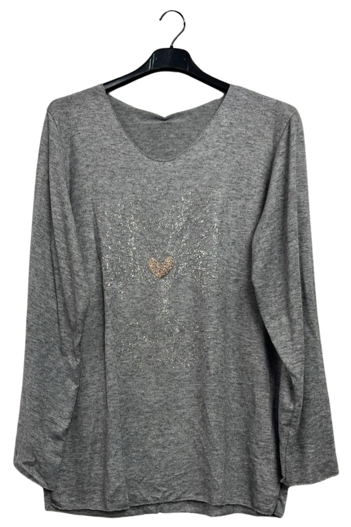 Rhinestone Tree Pattern Soft Feel Tunic Top