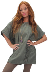 Plain Textured Side Panel Necklace Cotton Top