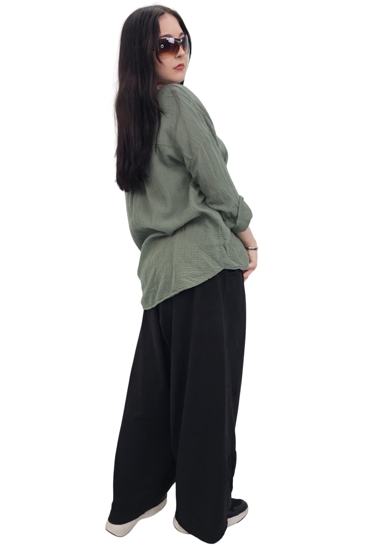 Plain Button Up Pocket Cotton Shirt