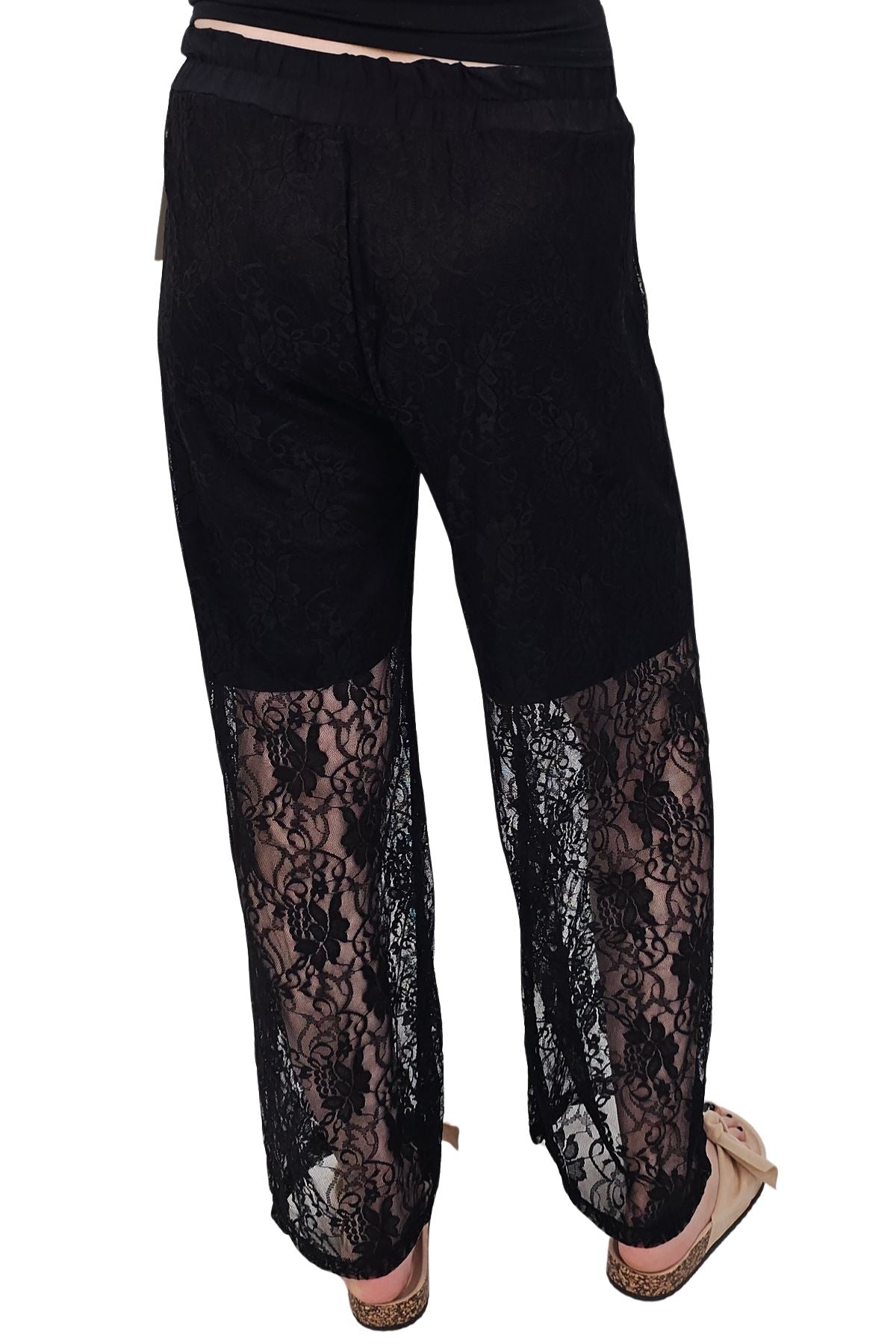 Floral Lace Pattern Drawstring Waistband Trousers