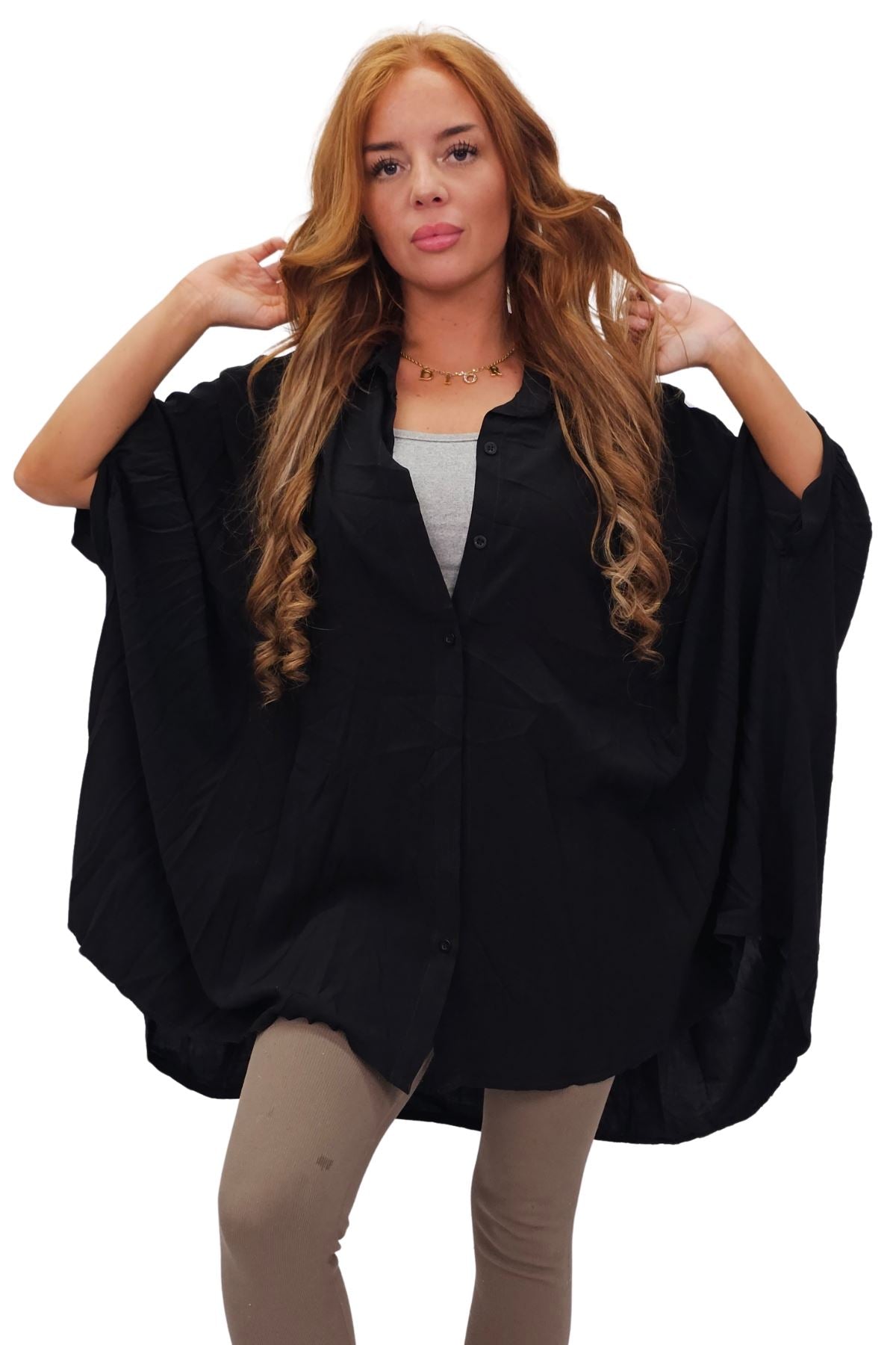 Plain Down Shoulders Button Up Shirt