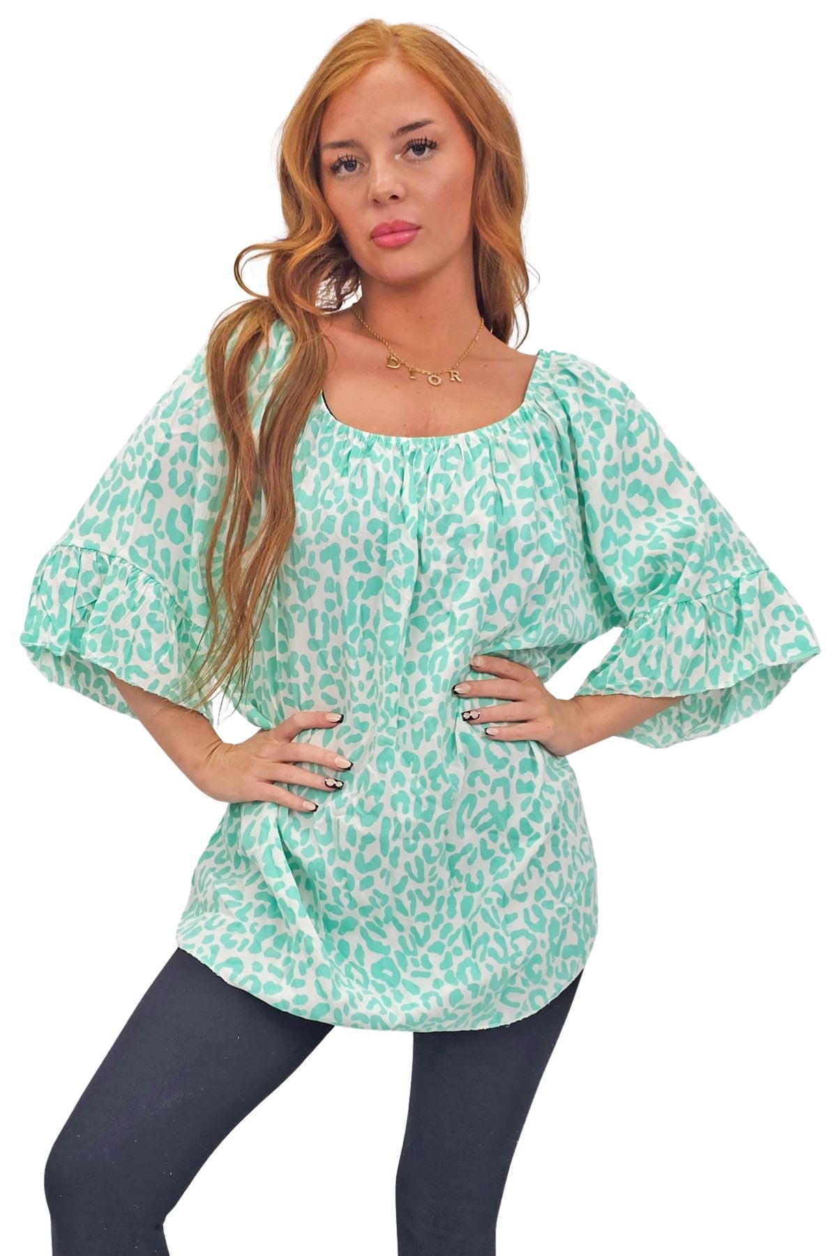 Subtle Textured Pattern Flared Sleeves Top
