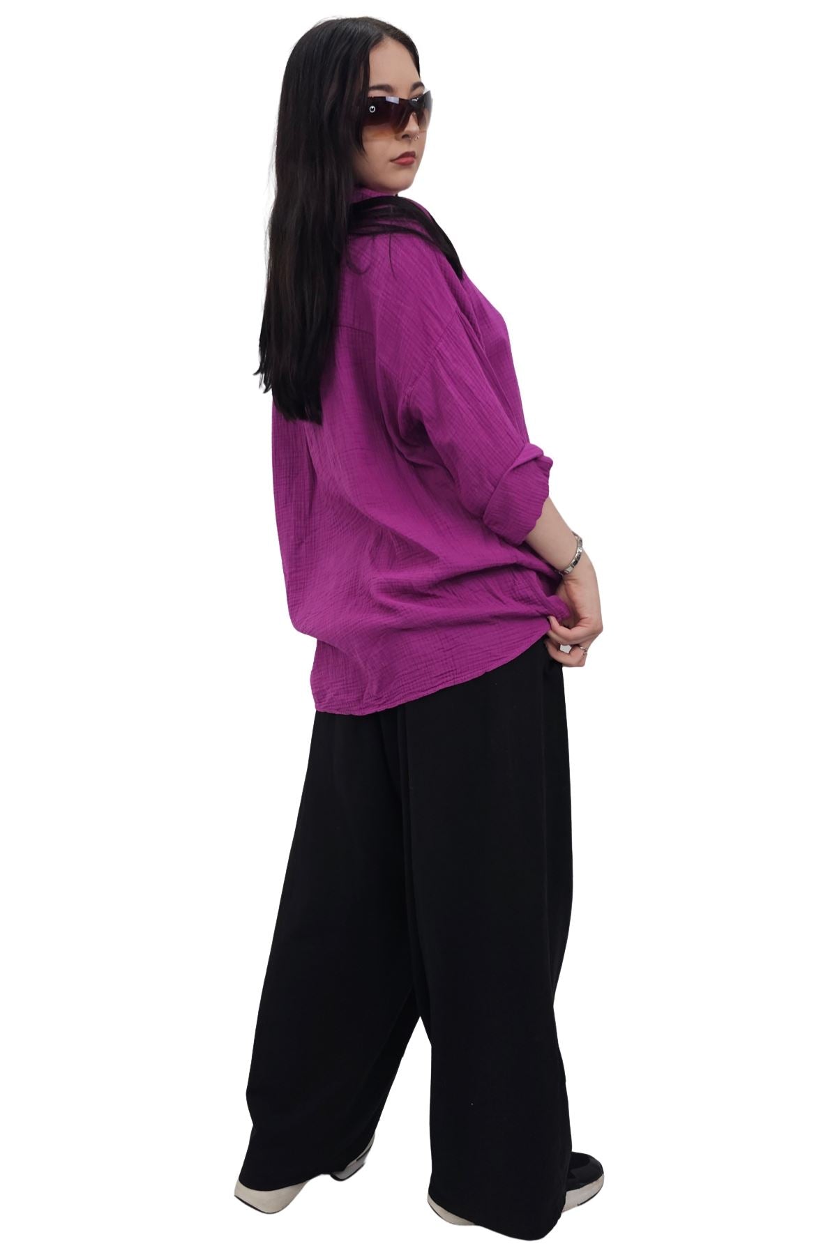Plain Button Up Pocket Cotton Shirt