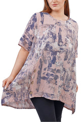 Brush Stroke Print Side Button Detail Top
