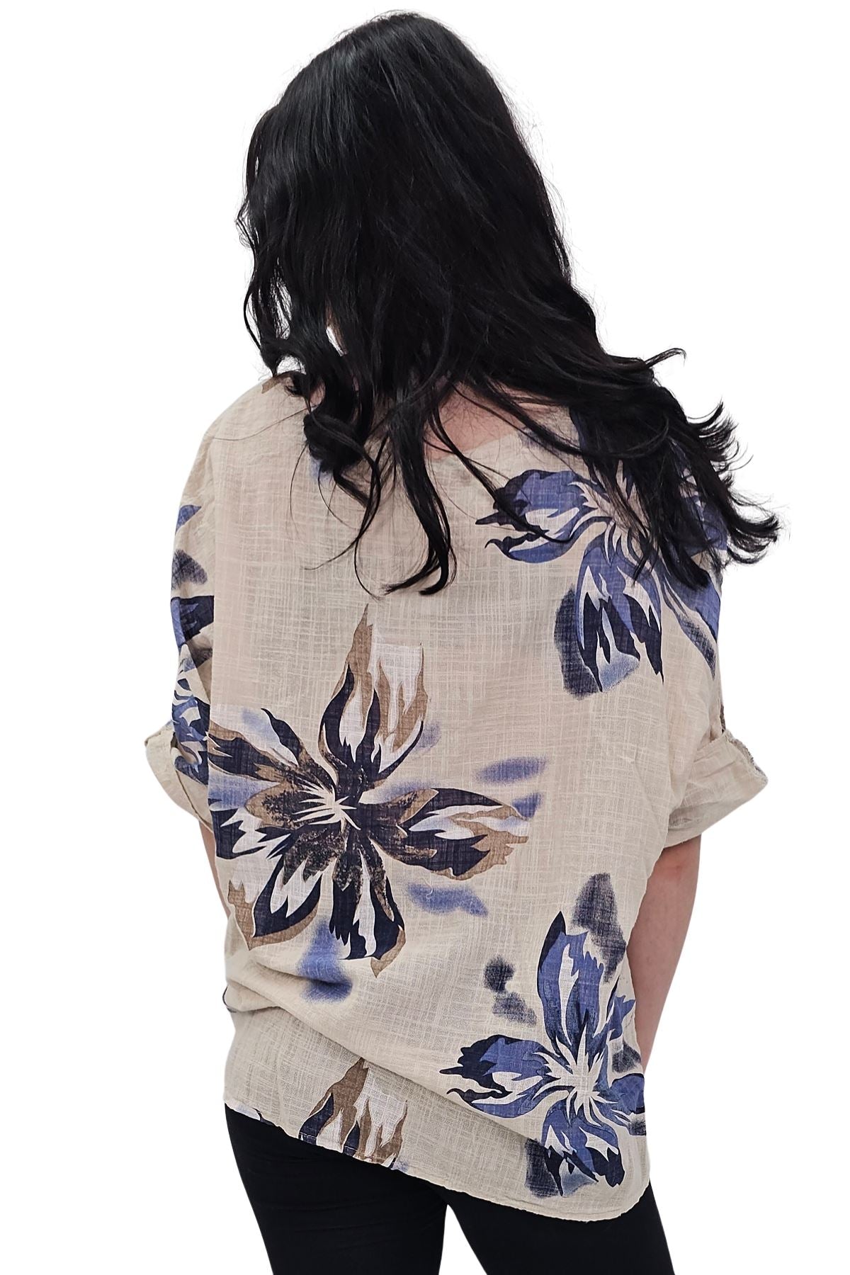 Floral Print Tunic Necklace Cotton Top