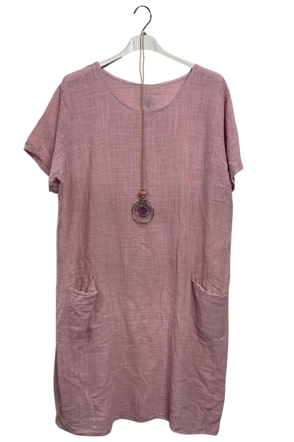 Plain Two Front Patch Pockets Cotton Dress