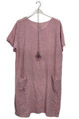 Plain Two Front Patch Pockets Cotton Dress