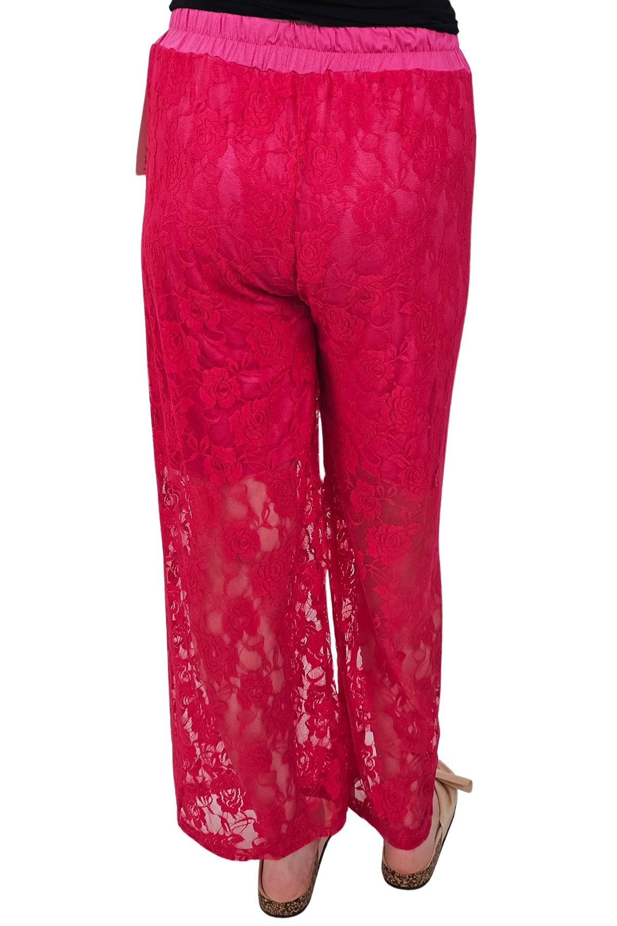 Floral Lace Pattern Drawstring Waistband Trousers